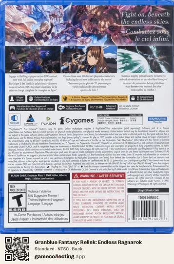 Granblue Fantasy: Relink: Endless Ragnarok PlayStation 5, NTSC box back