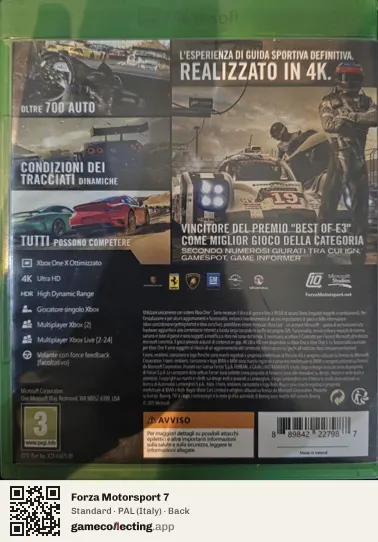 Forza Motorsport 7 Xbox One, Italy box back