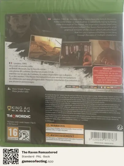 The Raven Remastered Xbox One, PAL box back