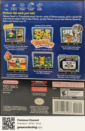 Pokémon Channel Nintendo GameCube, NTSC box back