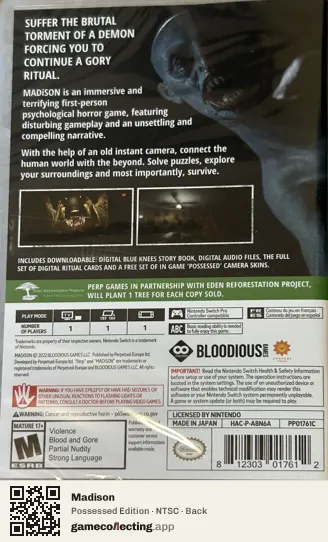 Madison Nintendo Switch, NTSC box back