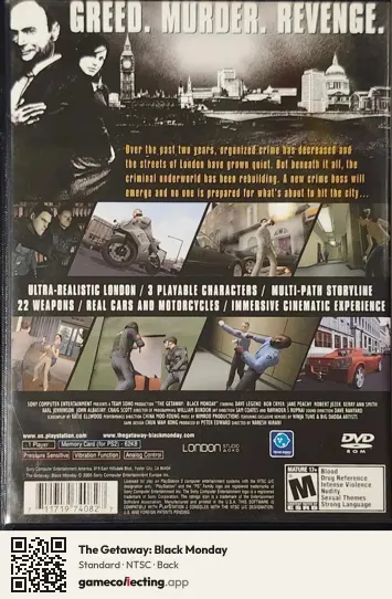 The Getaway: Black Monday PlayStation 2, NTSC box back