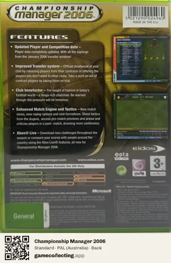 Championship Manager 2006 Xbox, Australia box back