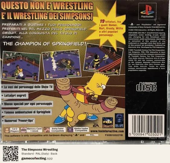 The Simpsons Wrestling PlayStation, Italy box back