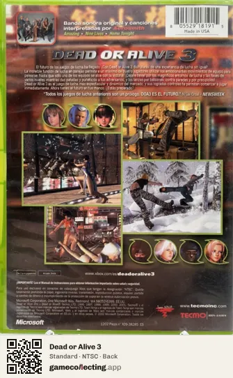 Dead or Alive 3 Xbox, NTSC box back