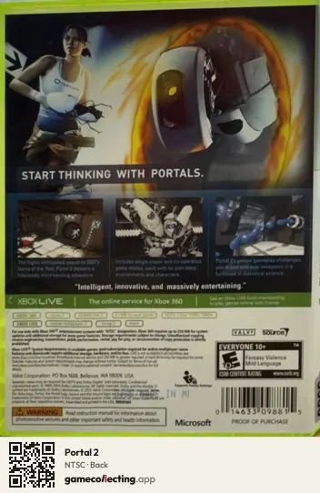Portal 2 Xbox 360, NTSC box back
