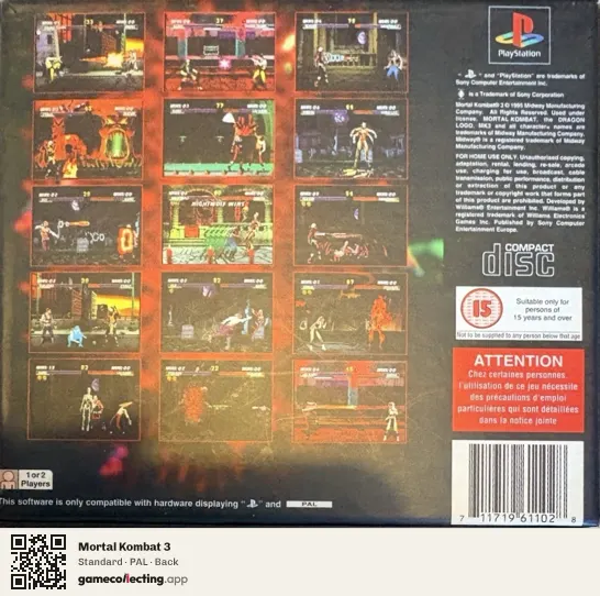 Mortal Kombat 3 PlayStation, PAL box back