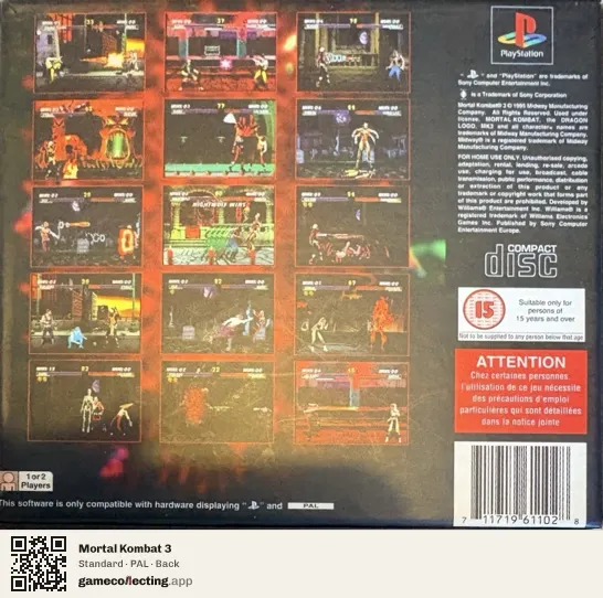 Mortal Kombat 3 PlayStation, PAL box back