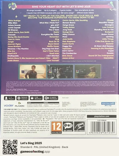 Let's Sing 2025 PlayStation 5, United Kingdom box back