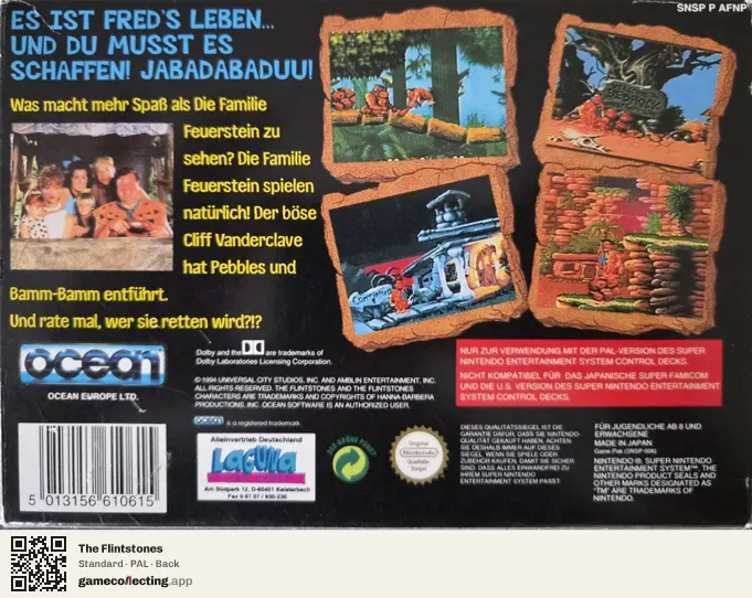 The Flintstones Super Nintendo Entertainment System, PAL box back