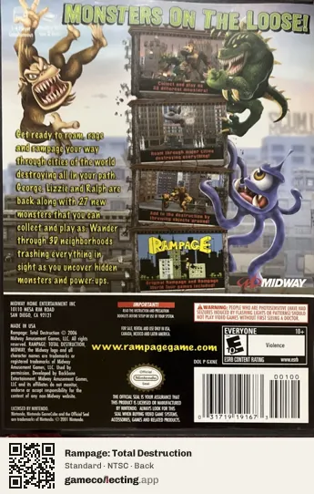 Rampage: Total Destruction Nintendo GameCube, NTSC box back