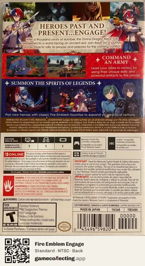 Fire Emblem Engage Nintendo Switch, NTSC box back
