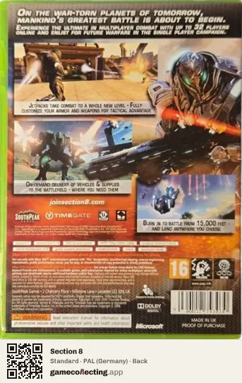 Section 8 Xbox 360, Germany box back