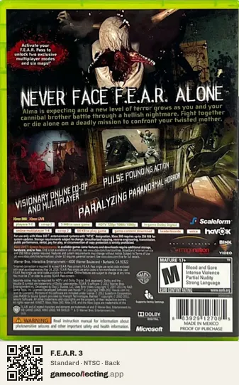 F.E.A.R. 3 Xbox 360, NTSC box back