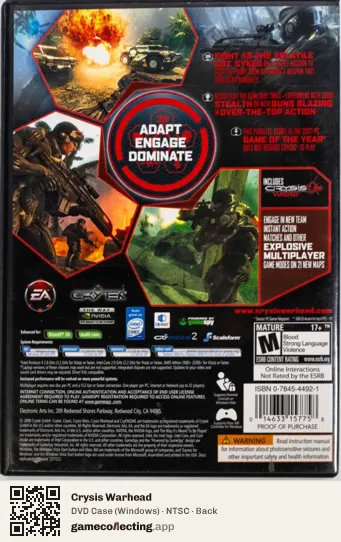 Crysis Warhead Computer, NTSC box back