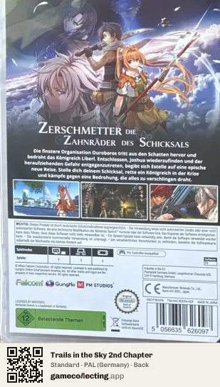 Trails in the Sky 2nd Chapter Nintendo Switch, Germany box back