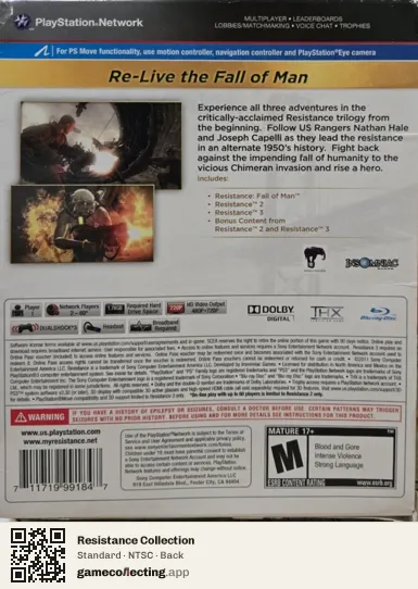 Resistance Collection PlayStation 3, NTSC box back