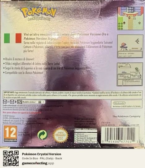 Pokémon Crystal Version Nintendo 3DS, Italy box back