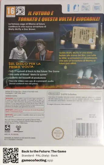 Back to the Future: The Game Nintendo Wii, Italy box back