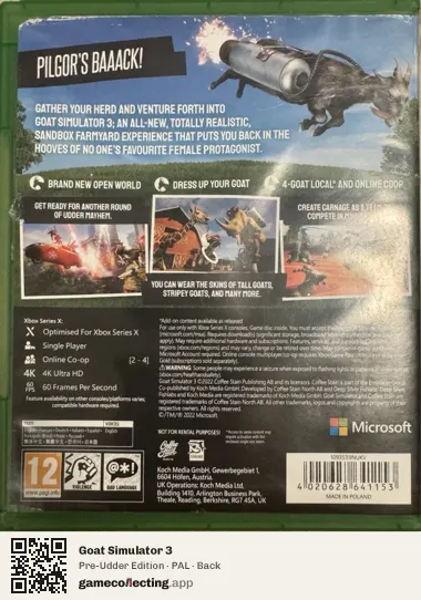Goat Simulator 3 Xbox Series X, PAL box back