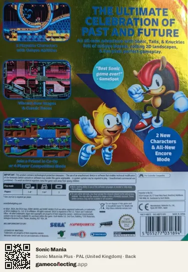 Sonic Mania Nintendo Switch, United Kingdom box back