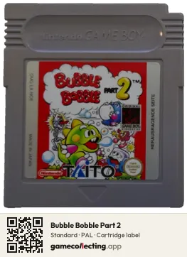 Bubble Bobble Part 2 Game Boy, PAL cartridge label