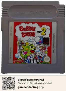 Bubble Bobble Part 2 Game Boy, PAL cartridge label