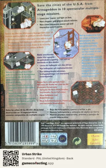 Urban Strike Sega Mega Drive / Genesis, United Kingdom box back