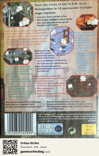 Urban Strike Sega Mega Drive / Genesis, PAL box back