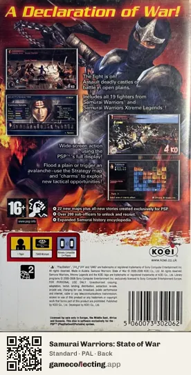 Samurai Warriors: State of War PlayStation Portable, PAL box back