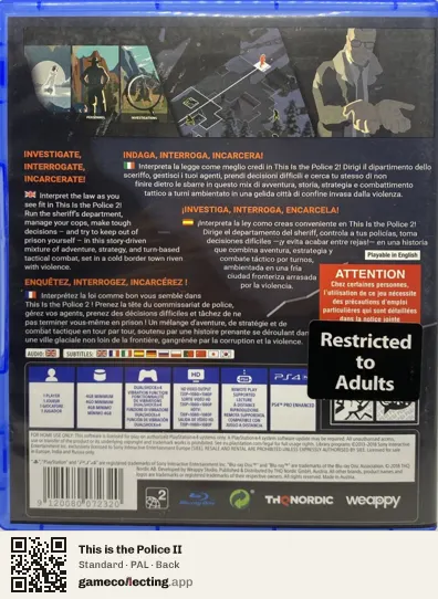 This is the Police II PlayStation 4, PAL box back