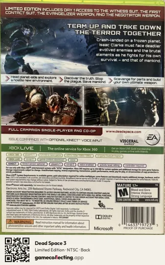 Dead Space 3 Xbox 360, NTSC box back