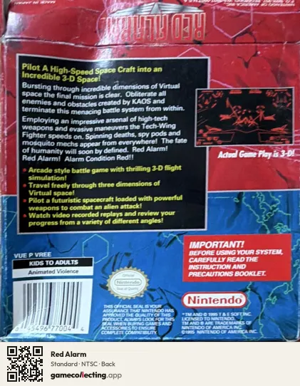 Red Alarm Virtual Boy, NTSC box back
