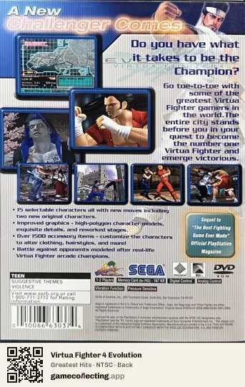 Virtua Fighter 4 Evolution PlayStation 2, NTSC box back