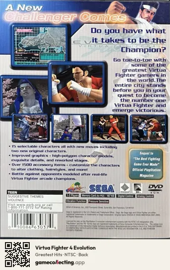Virtua Fighter 4 Evolution PlayStation 2, NTSC box back