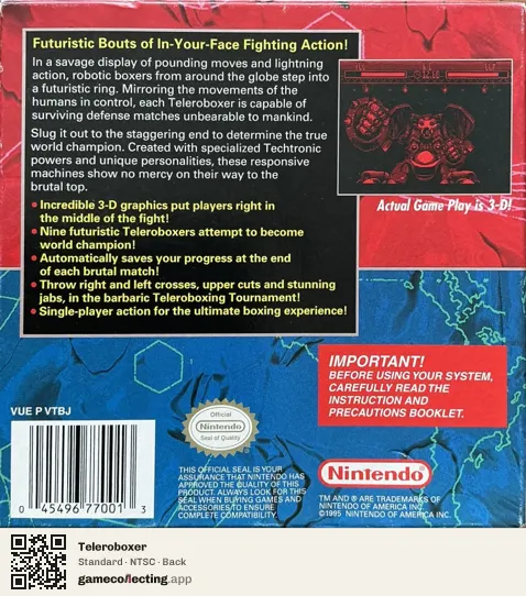 Teleroboxer Virtual Boy, NTSC box back