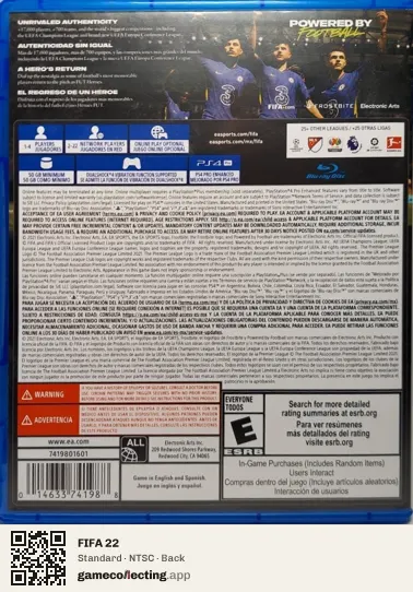 FIFA 22 PlayStation 4, NTSC box back