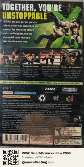 WWE SmackDown vs. Raw 2009 PlayStation Portable, NTSC box back