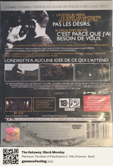 The Getaway: Black Monday PlayStation 2, France box back