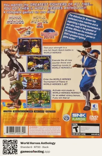 World Heroes Anthology PlayStation 2, NTSC box back