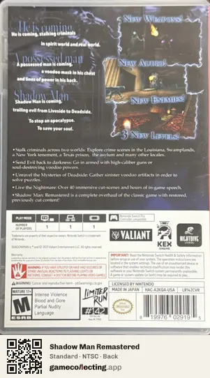 Shadow Man Remastered Nintendo Switch, NTSC box back
