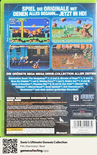 Sonic's Ultimate Genesis Collection Xbox 360, Germany box back