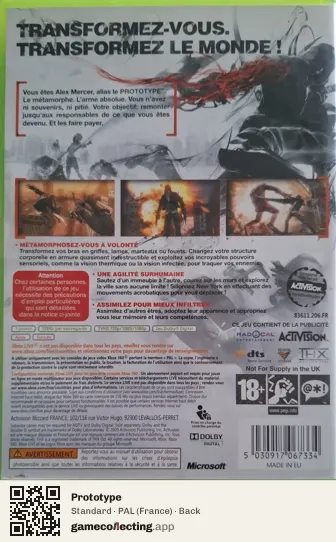 Prototype Xbox 360, France box back
