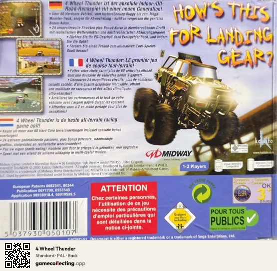 4 Wheel Thunder Sega Dreamcast, PAL box back