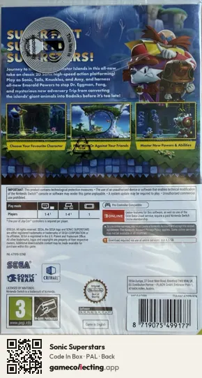 Sonic Superstars Nintendo Switch, PAL box back