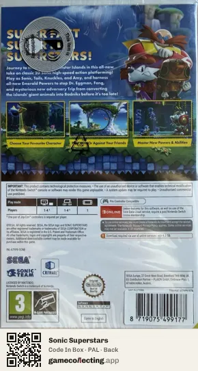Sonic Superstars Nintendo Switch, PAL box back