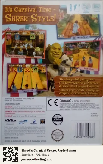 Shrek's Carnival Craze: Party Games Nintendo Wii, PAL box back