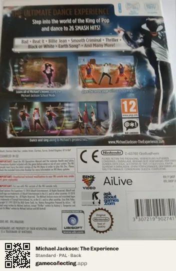 Michael Jackson: The Experience Nintendo Wii, PAL box back