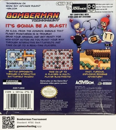 Bomberman Tournament Game Boy Advance, NTSC box back