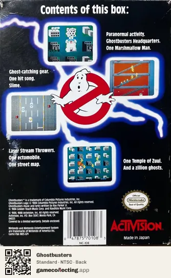 Ghostbusters Nintendo Entertainment System, NTSC box back